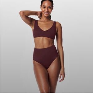 NWT SPANX PIQUE swim bottom high waist 1x XXL mulberry wine Burgundy Bikini